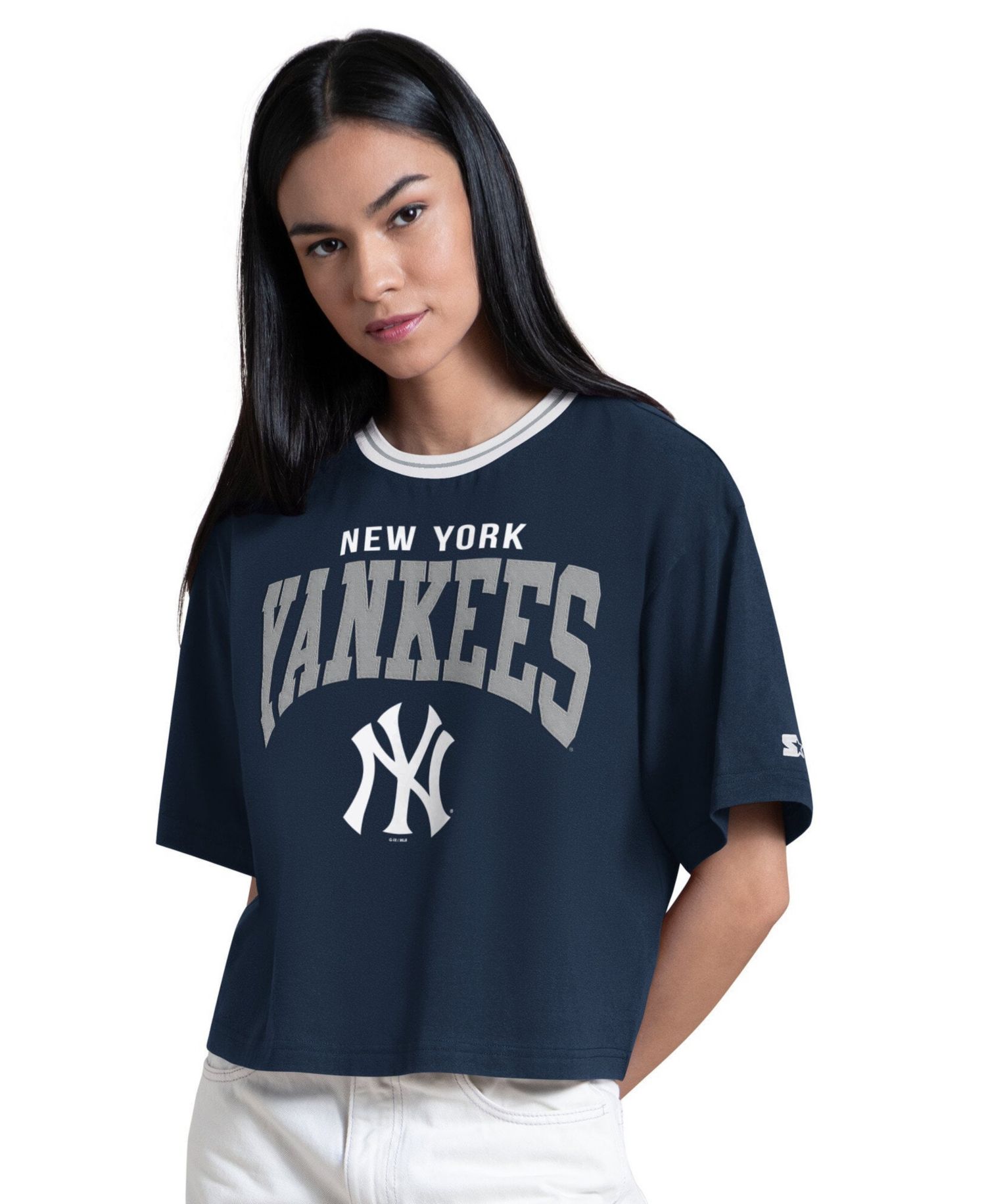 Women's Navy New York Yankees Ace Cropped T-Shirt
