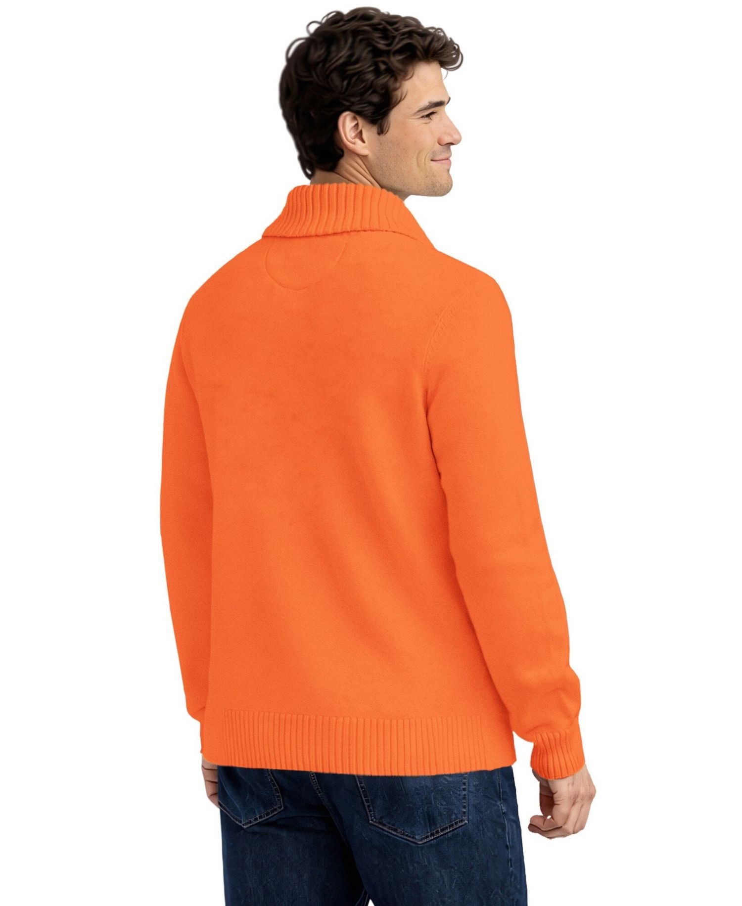 Men's Orange Denver Broncos Shawl Collar Heavy Knit Cardigan Sweater