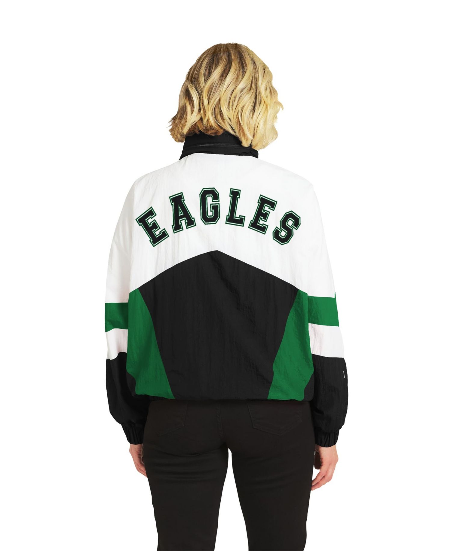 Women's White/Black Philadelphia Eagles Throwback Crinkle Full-Snap Hooded Windbreaker Jacket