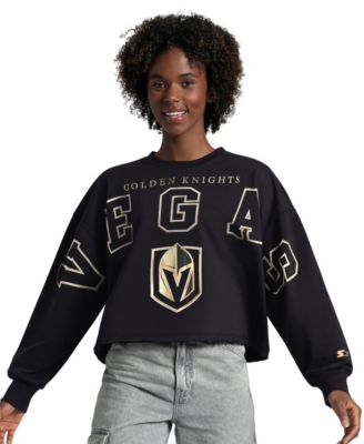 Women's Black Vegas Golden Knights Bleachers Cropped Drop Shoulder Sweatshirt