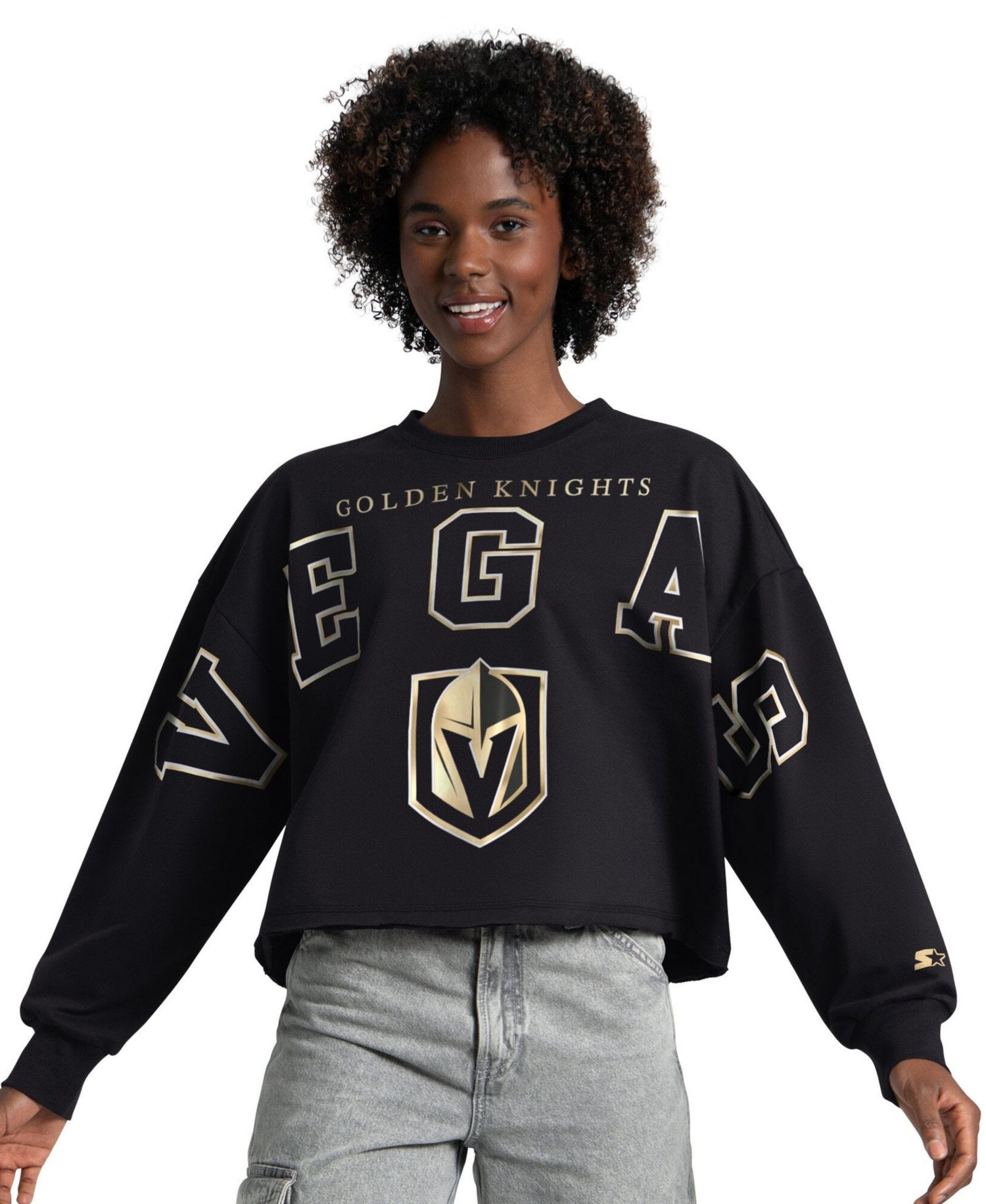 Women's Black Pittsburgh Penguins Bleachers Cropped Drop Shoulder Sweatshirt