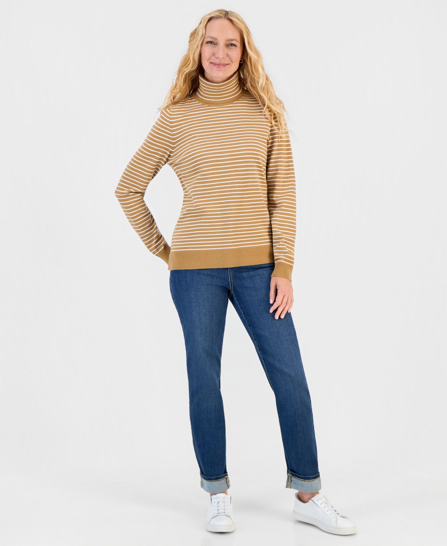 Women's Stripe Long-Sleeve Turtleneck Sweater