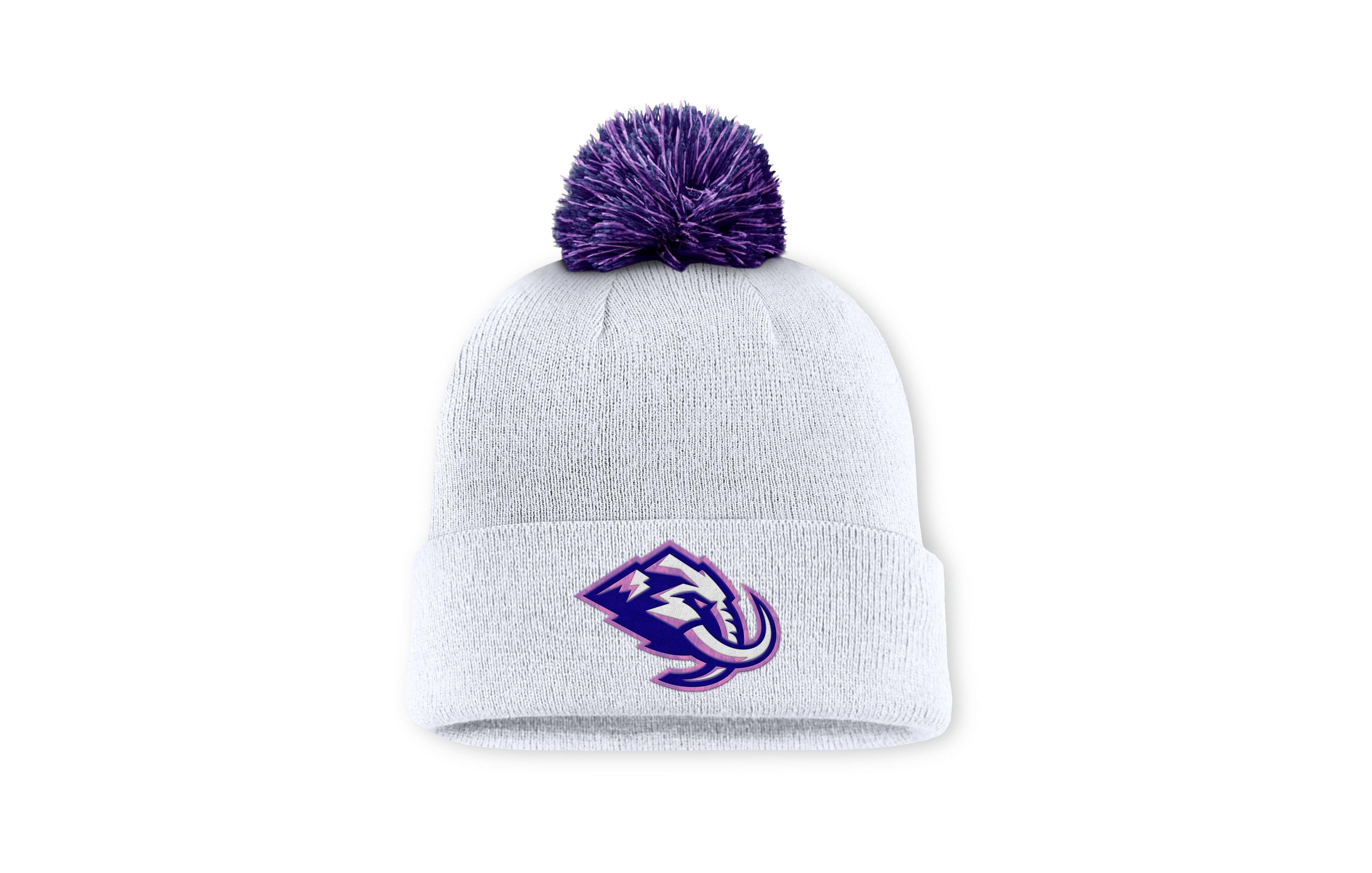 Men's Fanatics White Utah Mammoth Authentic Pro Hockey Fights Cancer Cuffed Knit Hat with Pom