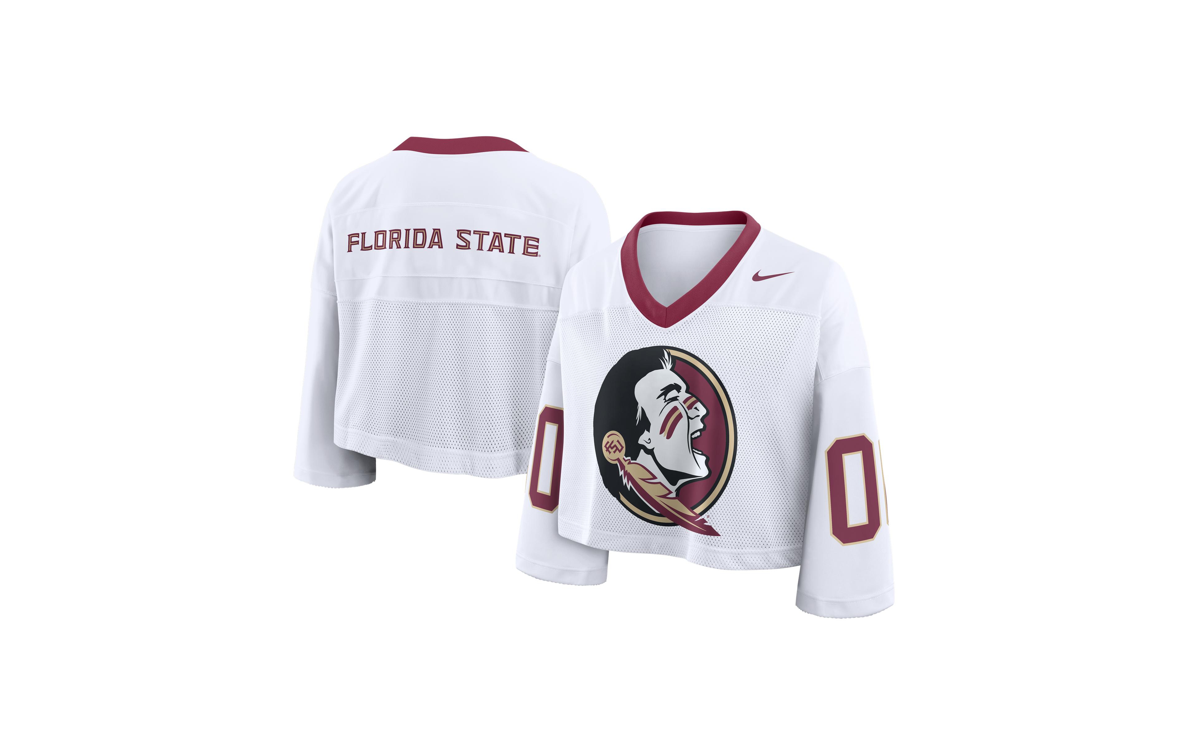 Nike Women's Florida State Seminoles Oversized Logo Cropped V-Neck Jersey