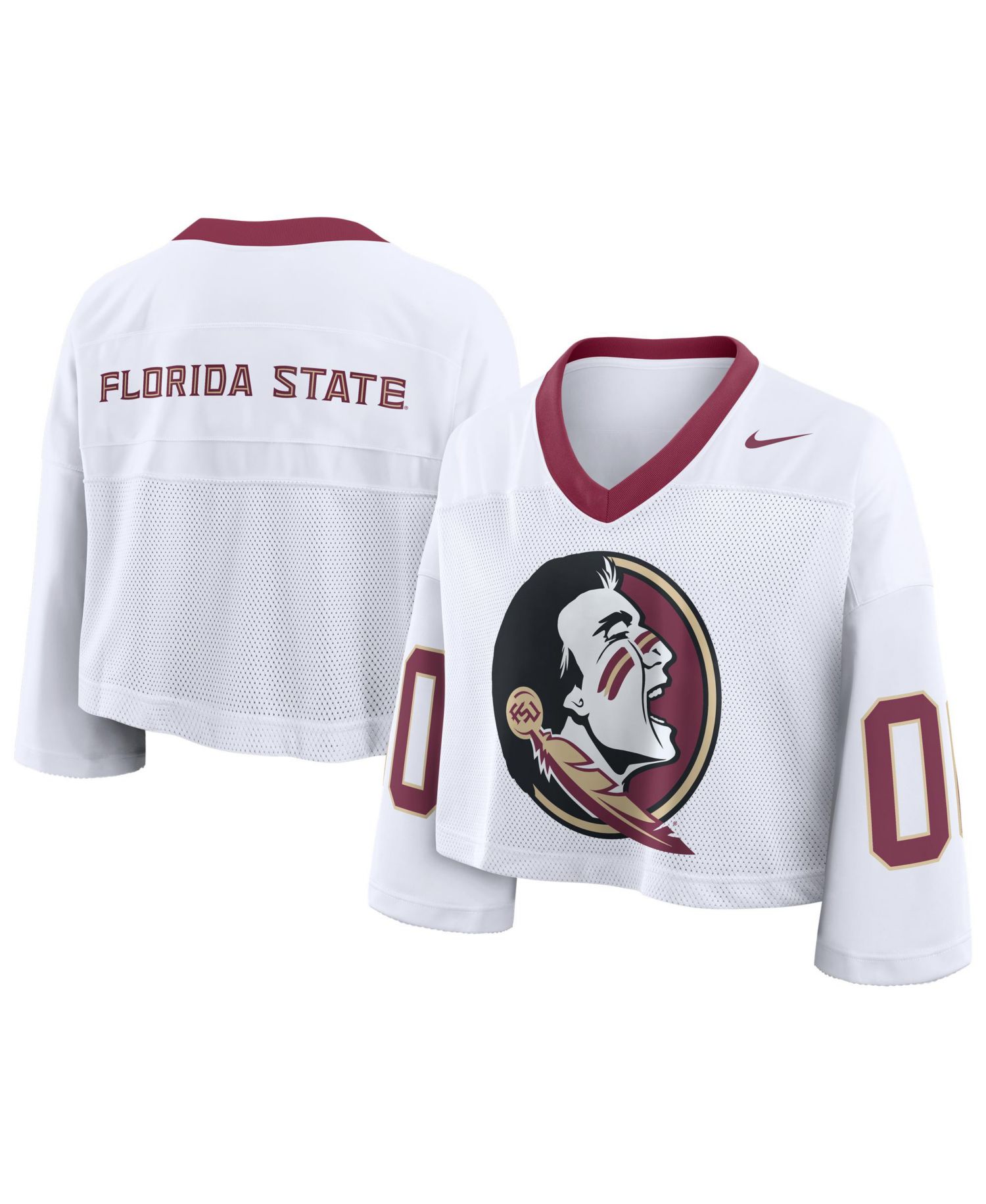Women's White Florida State Seminoles Oversized Logo Cropped Fashion Jersey