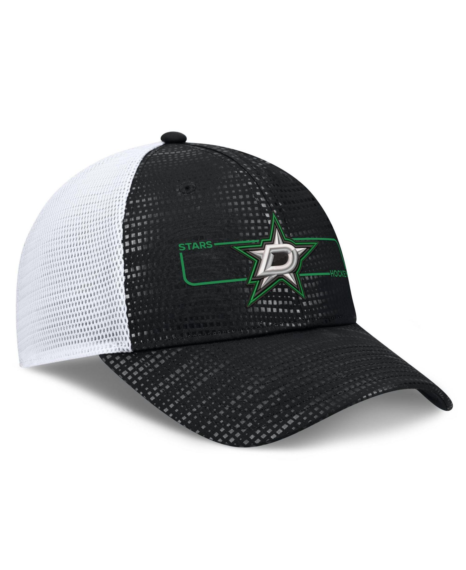 Men's Black Dallas Stars Authentic Pro Rink Boxed Logo Trucker Hat