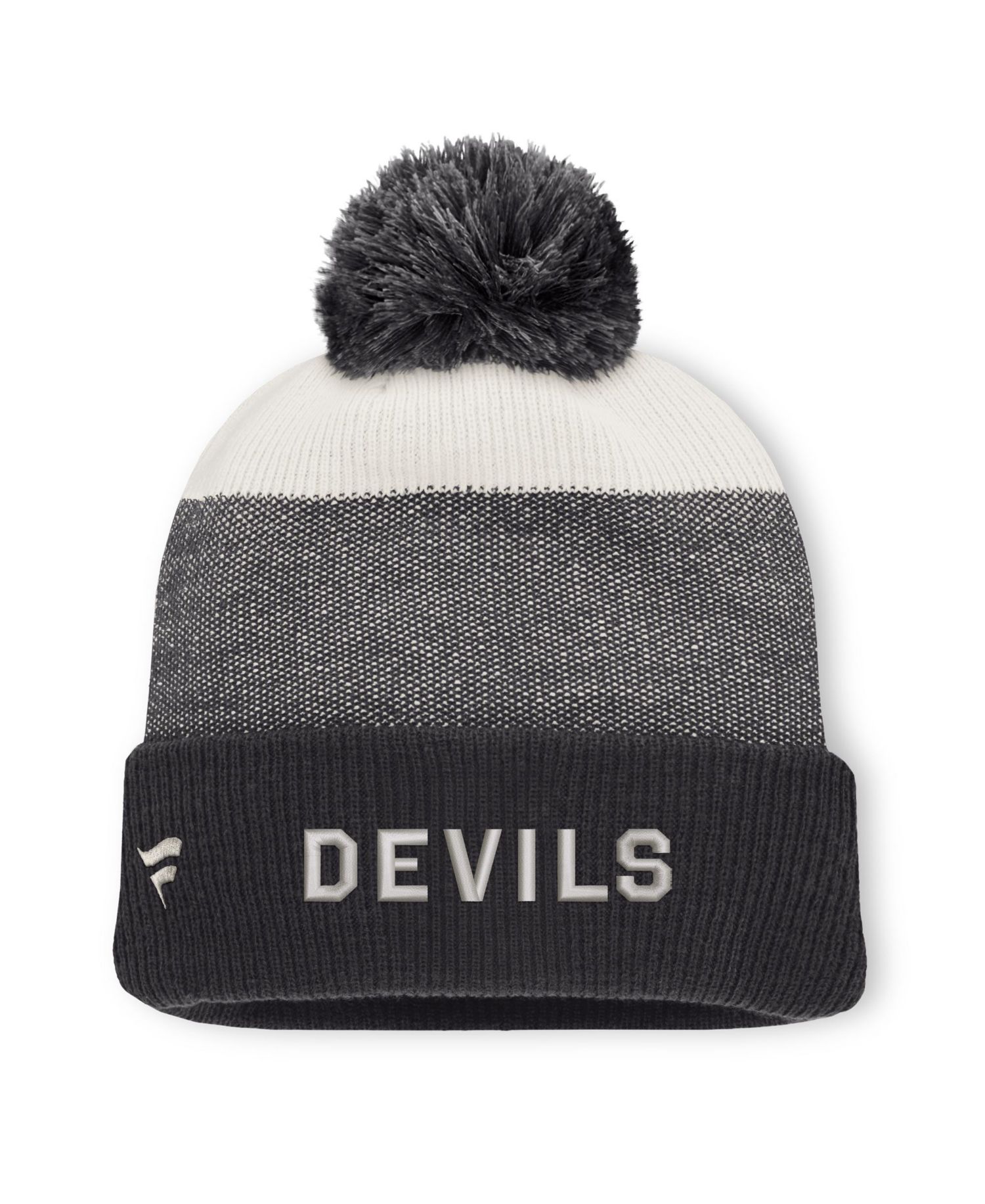 Men's Black/Light Beige New Jersey Devils Monochrome Cuffed Knit Hat with Pom