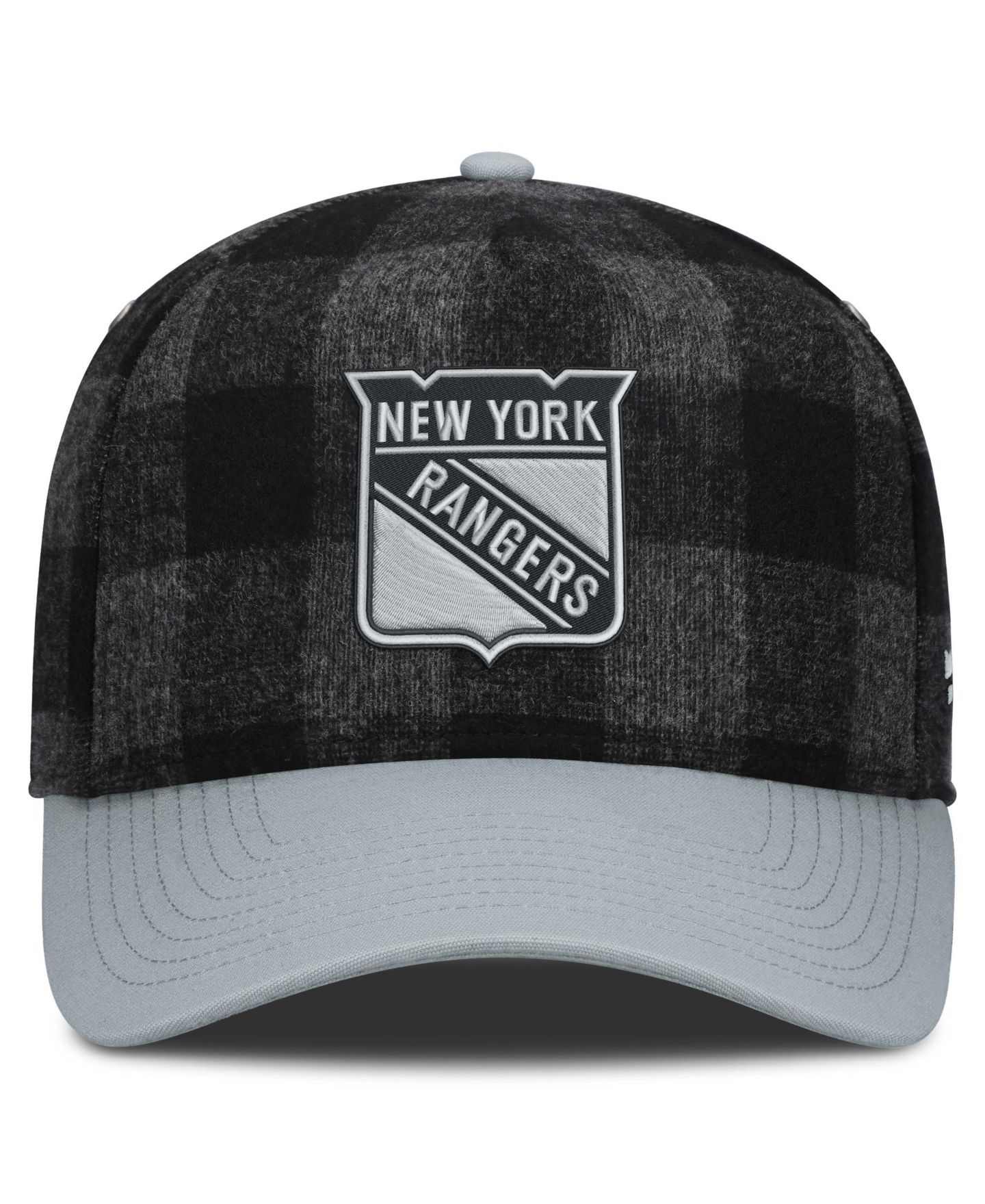 Мужская кепка Fanatics Black/Gray New York Rangers Huntsman Plaid A-Frame Adjustable Hat — фото 2