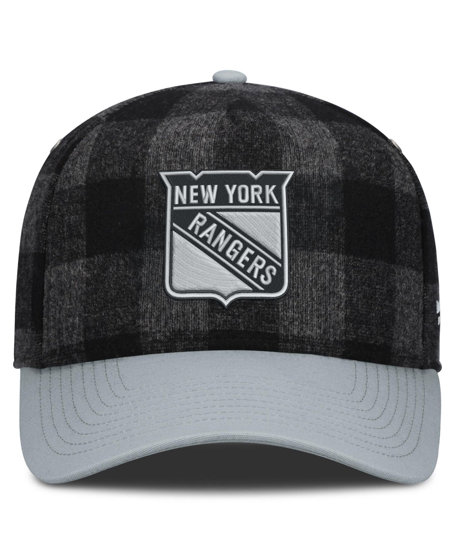 Men's Black/Gray New York Rangers Huntsman Plaid A-Frame Adjustable Hat