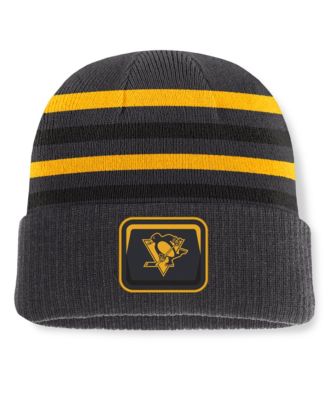 Men's Black Pittsburgh Penguins Knurly Stripe Cuffed Knit Hat