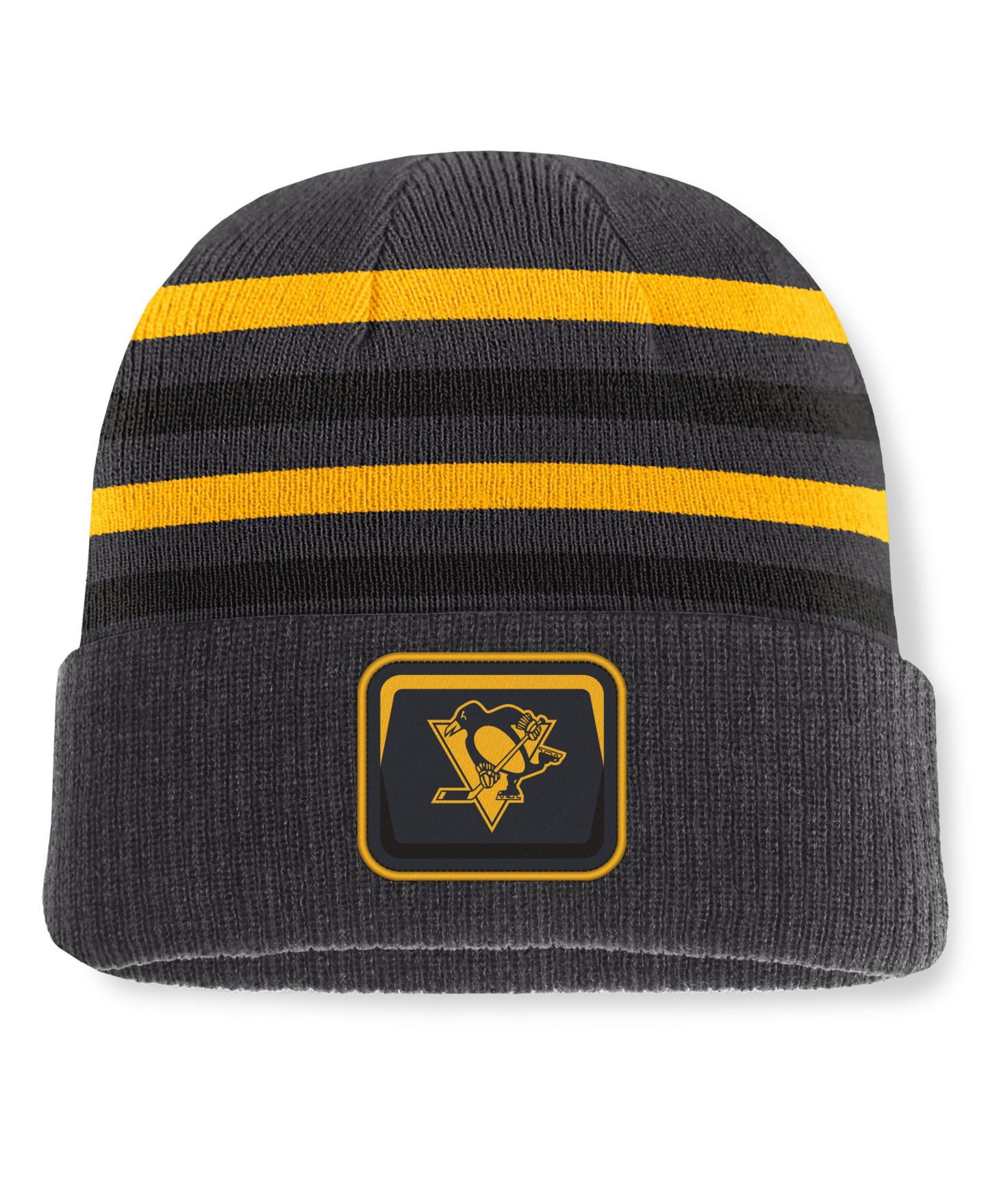 Мужская шапка Fanatics Black Pittsburgh Penguins Knurly Stripe Cuffed Knit Hat — фото 1