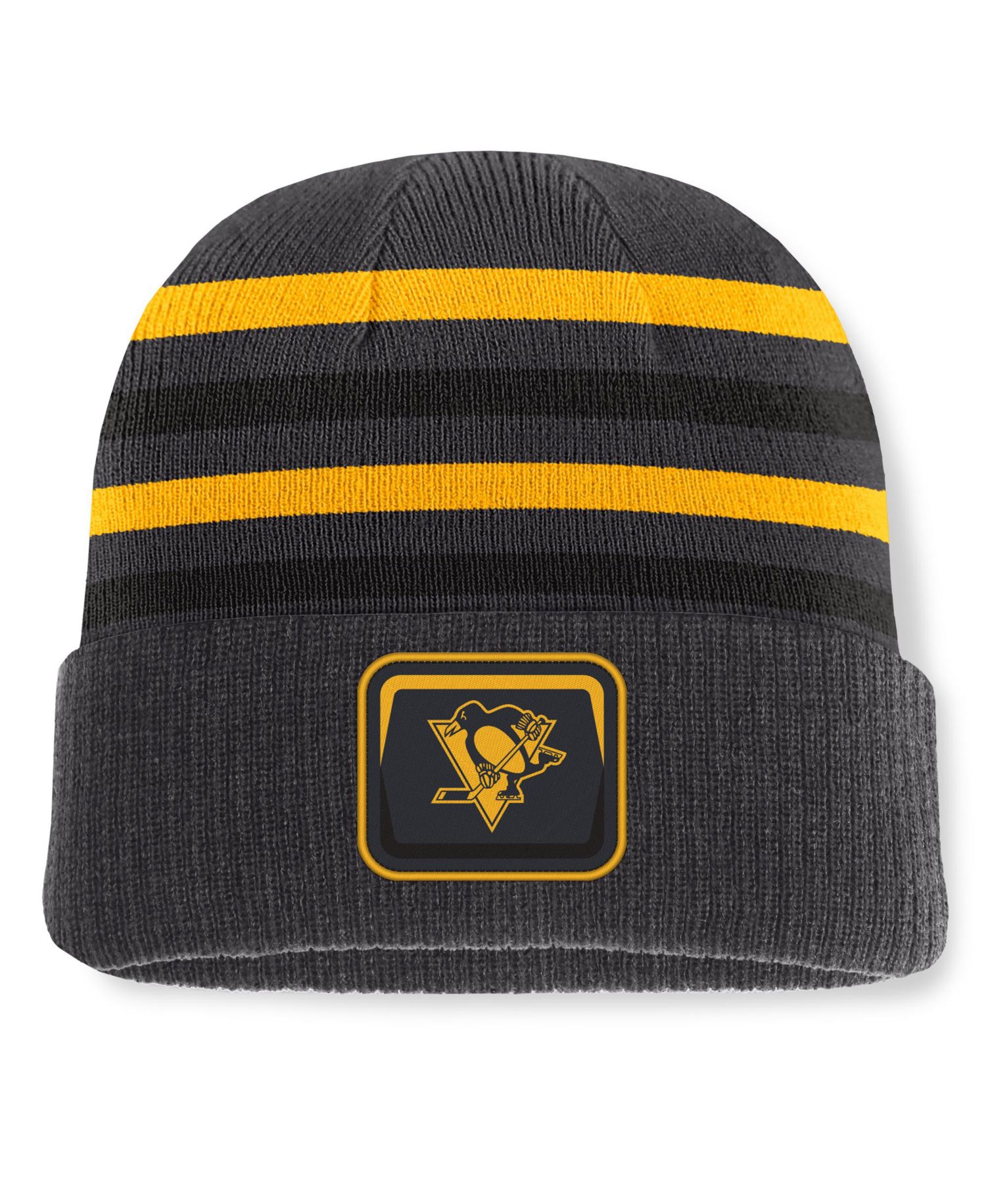 Men's Black Pittsburgh Penguins Knurly Stripe Cuffed Knit Hat