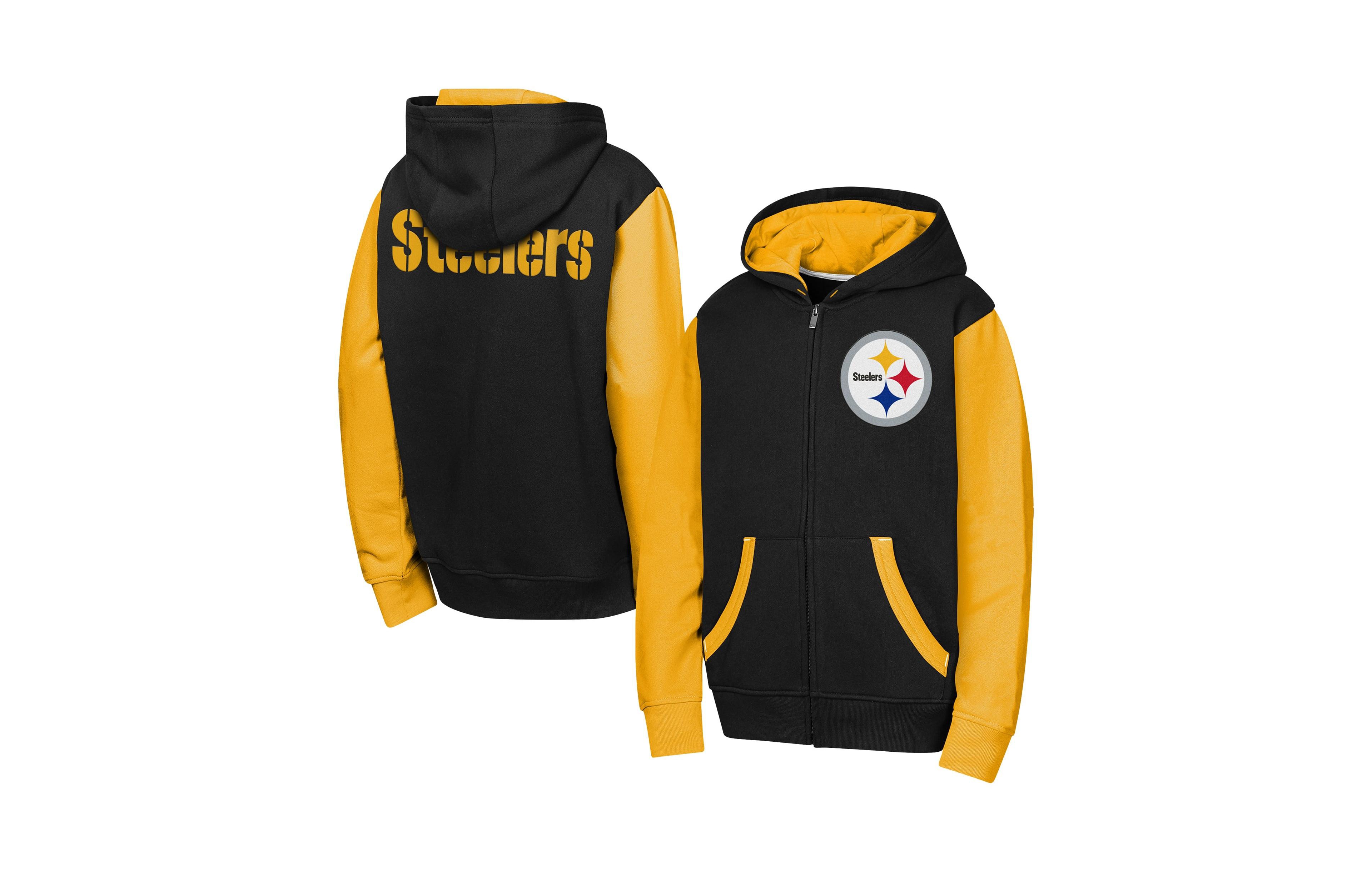 Outerstuff Boys' and Girls' Pittsburgh Steelers Full-Zip Color-Block Fleece-Lined Hoodie