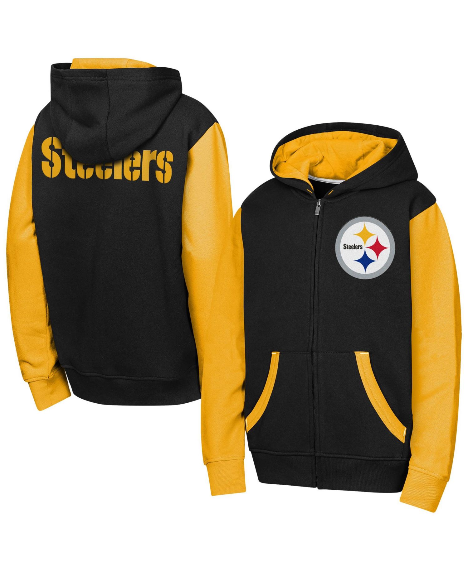 Big Boys and Girls Black Pittsburgh Steelers Stadium Colorblock Full-Zip Hoodie