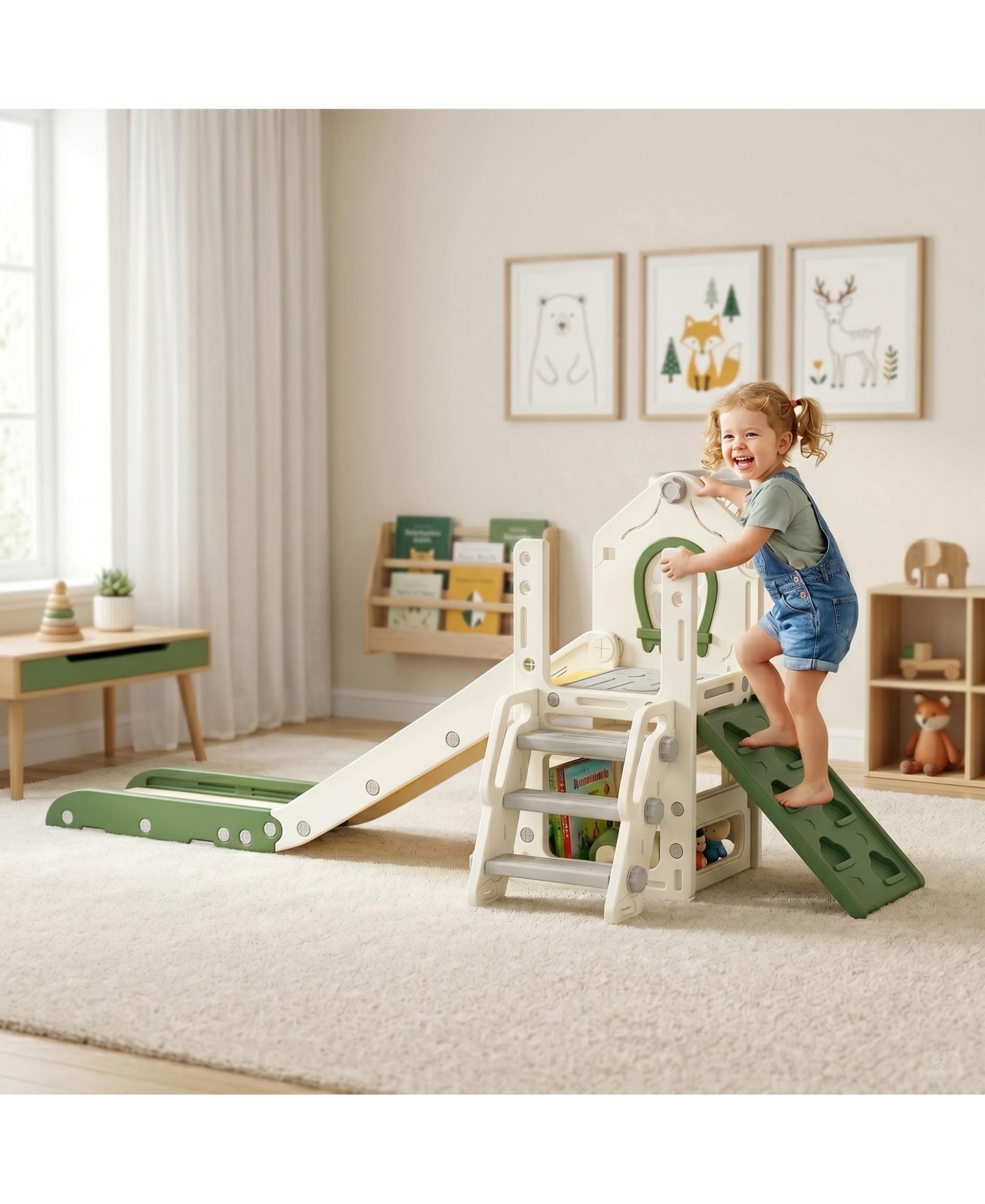 Детский игровой набор Glintex Foldable 5-in-1 Toddler Slide Indoor Playset, Ages 1-3, цвет: Кремовый белый — фото 3