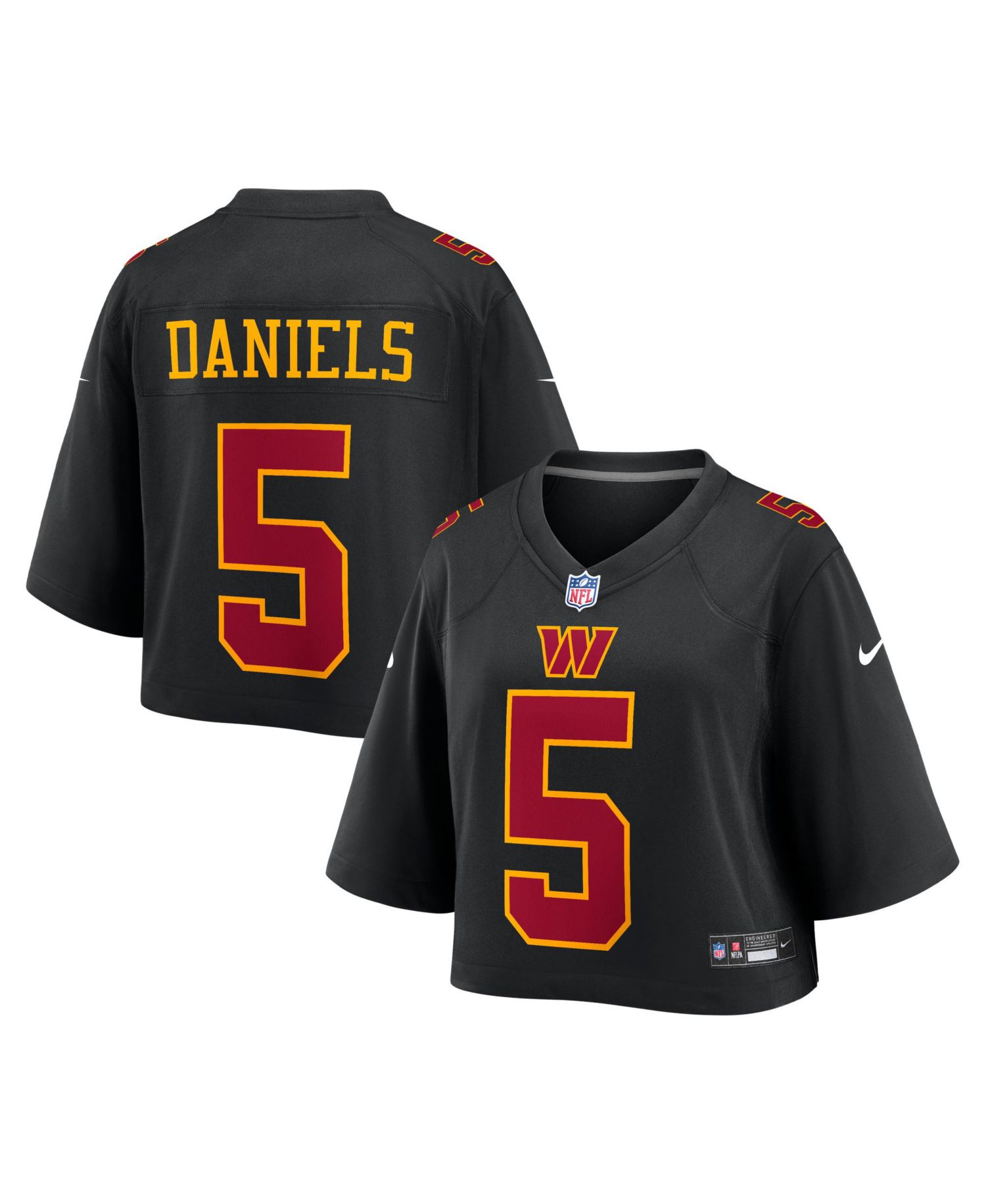 Women's Jayden Daniels Black Washington Commanders Cropped Fashion Game Jersey