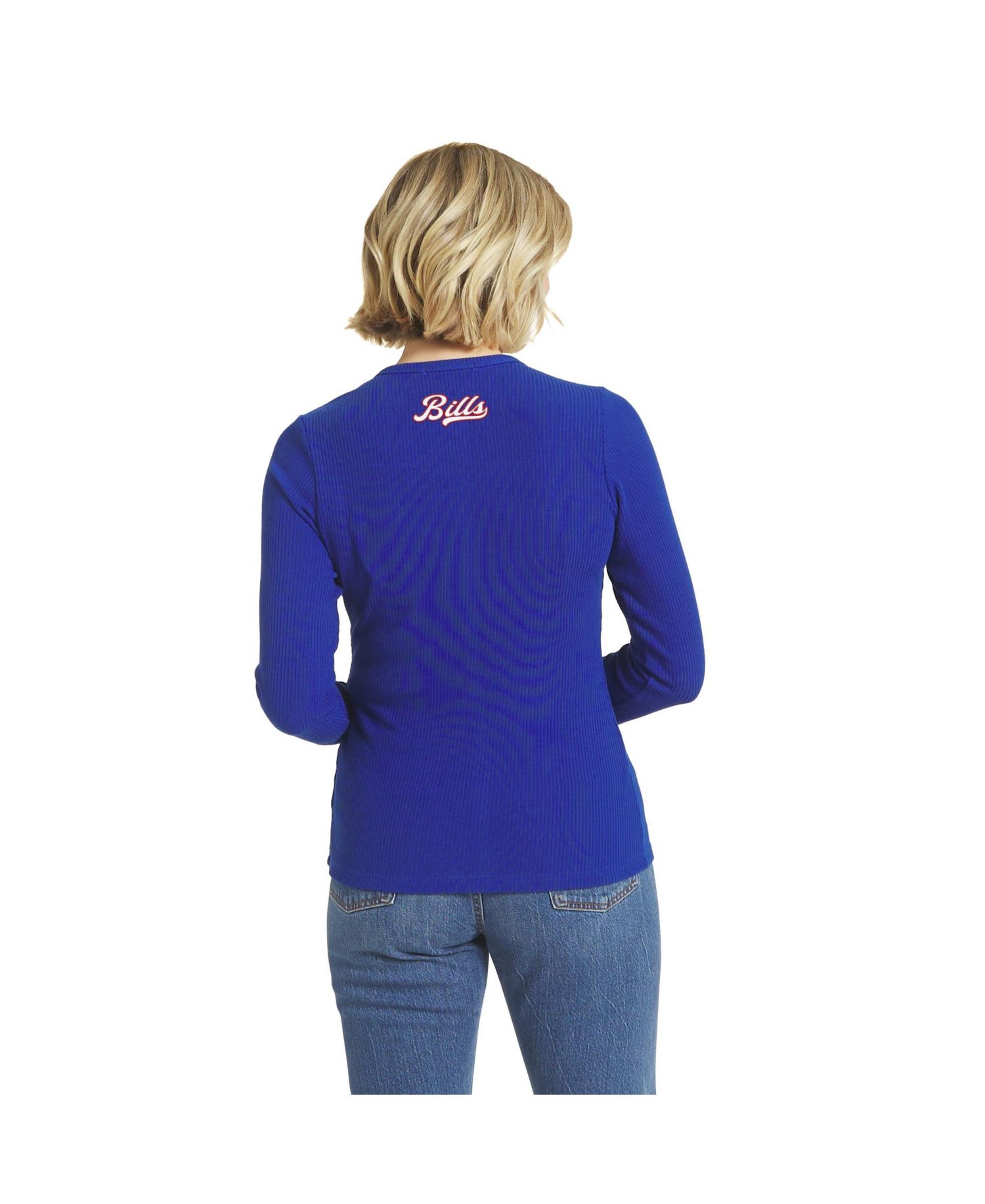 Women's Royal Buffalo Bills Ribbed Full-Button Cardigan Sweater
