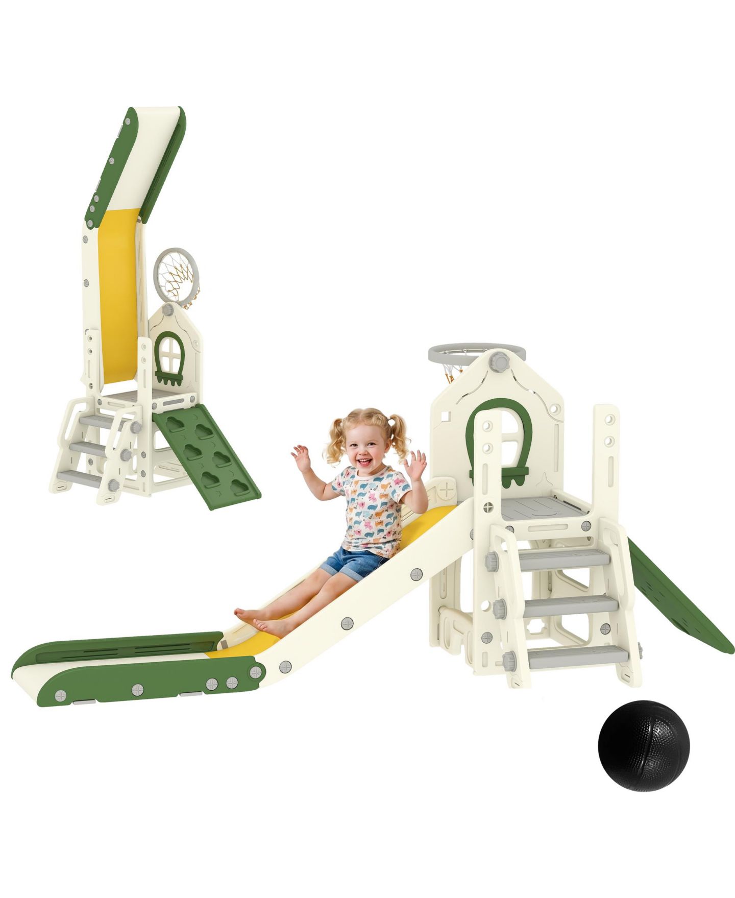 Детский игровой набор Glintex Foldable 5-in-1 Toddler Slide Indoor Playset, Ages 1-3, цвет: Кремовый белый — фото 10