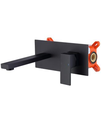 Wall Mount Faucet for Bathroom Sink or Bathtub Single Handle 2 Hole Brass Rough in Valve Included Matte