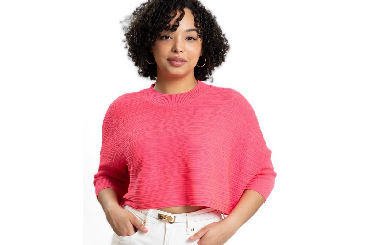 Caldwell Collection Women's Brooklyn Lightweight Textured Cropped Sweater - Hot pink