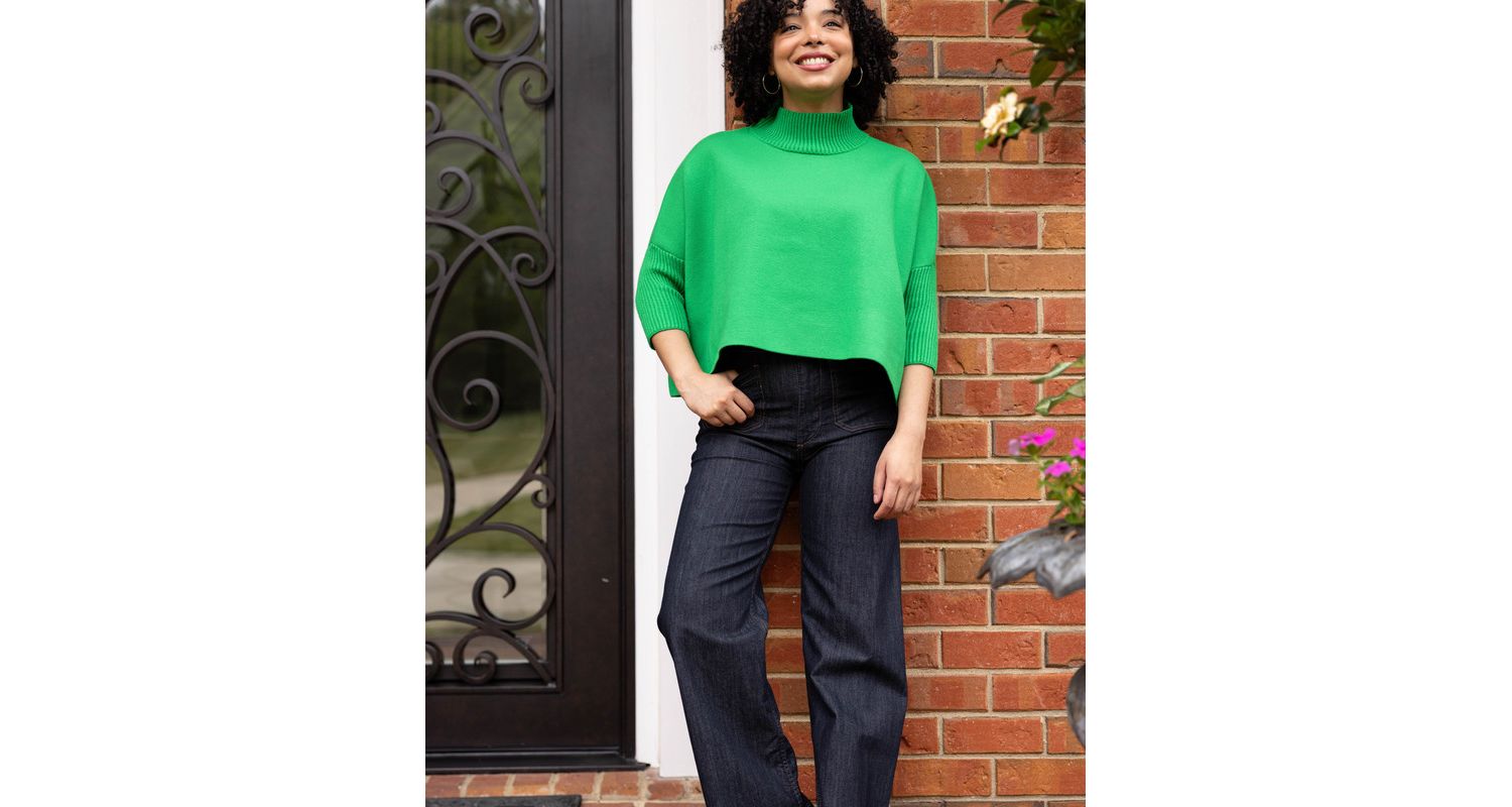 Women's Jordan Turtleneck Cropped 3/4-Length Sleeves Sweater