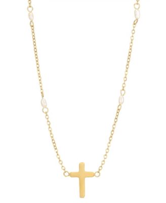 Natural Freshwater Pearl Gold-Plated Cross Adjustable Necklace