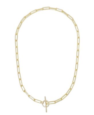 Cubic Zirconia Gold-Tone Pave Paperclip Necklace