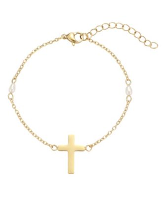 Women's Imitation Pearl Cross Adjustable Gold-Plated Bracelet
