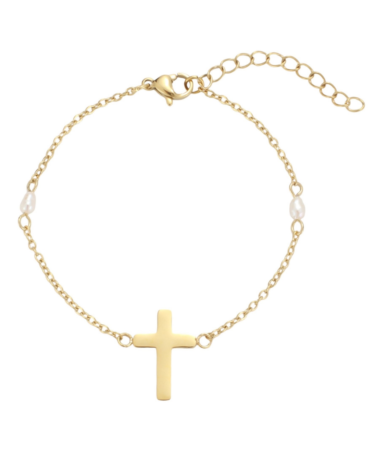 Adornia Women's Imitation Pearl Cross Adjustable Gold-Plated Bracelet - White