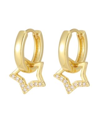 Cubic Zirconia Gold-Tone Star Hoop Earrings