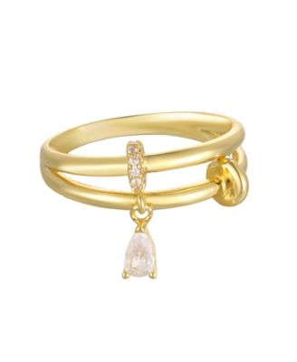 Cubic Zirconia Gold-Plated Double Charm Ring