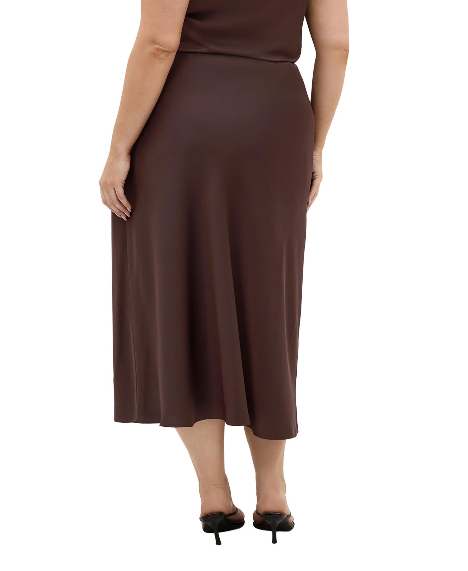Plus Size Miranda Satin High-Waisted A-Line Midi Skirt