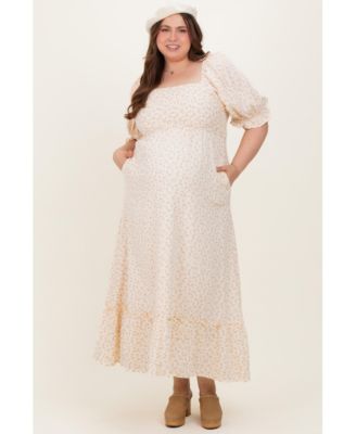plus size beige dresses Tan/Beige Floral Maxi plus size wedding guest outfits