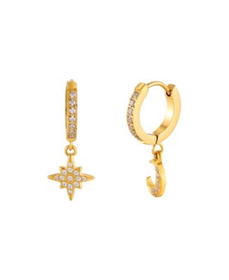 Cubic Zirconia Crescent Moon and Star Earrings
