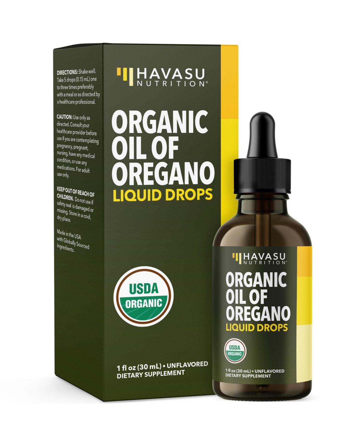 Havasu Nutrition Organic Oil of Oregano Drops | High Strength Carvacrol Oregano Oil | Alcohol Free | Usda Organic | 1 fl oz | 200 Servings