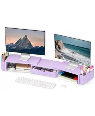 Dual-Monitor Adjustable-Angle Monitor Stand Riser with Desk Organizer Drawer, Compatible with Dual Monitors
