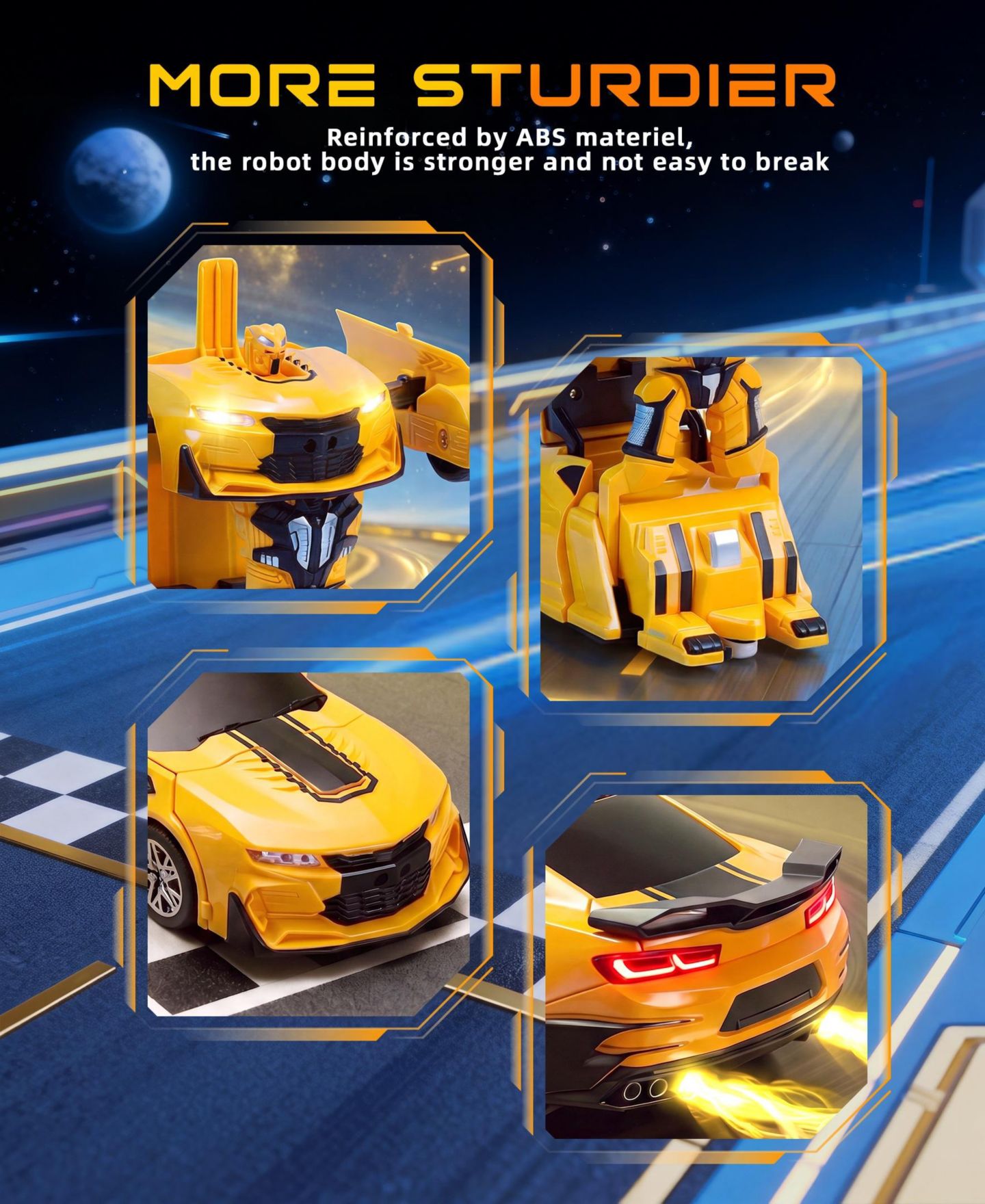 Детская игрушка SUGIFT 1:18 RC Transforming Robot Car with LED Lights and 360-Degree Rotation, цвет: Жёлтый — фото 7