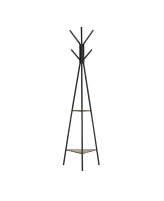 Freestanding Triangular Coat Rack with 2 Shelves, Entryway Hall Tree, 19.7 x 17.1 x 71.5 Inches