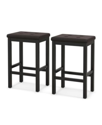 24 in Bar Stools with Padded Seat Footrest and Rubber Wood Frame