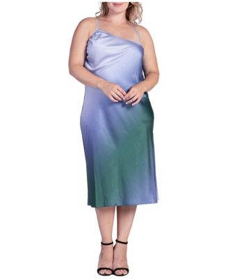 Plus Size Avi Ombre Asymmetrical Satin Midi Dress