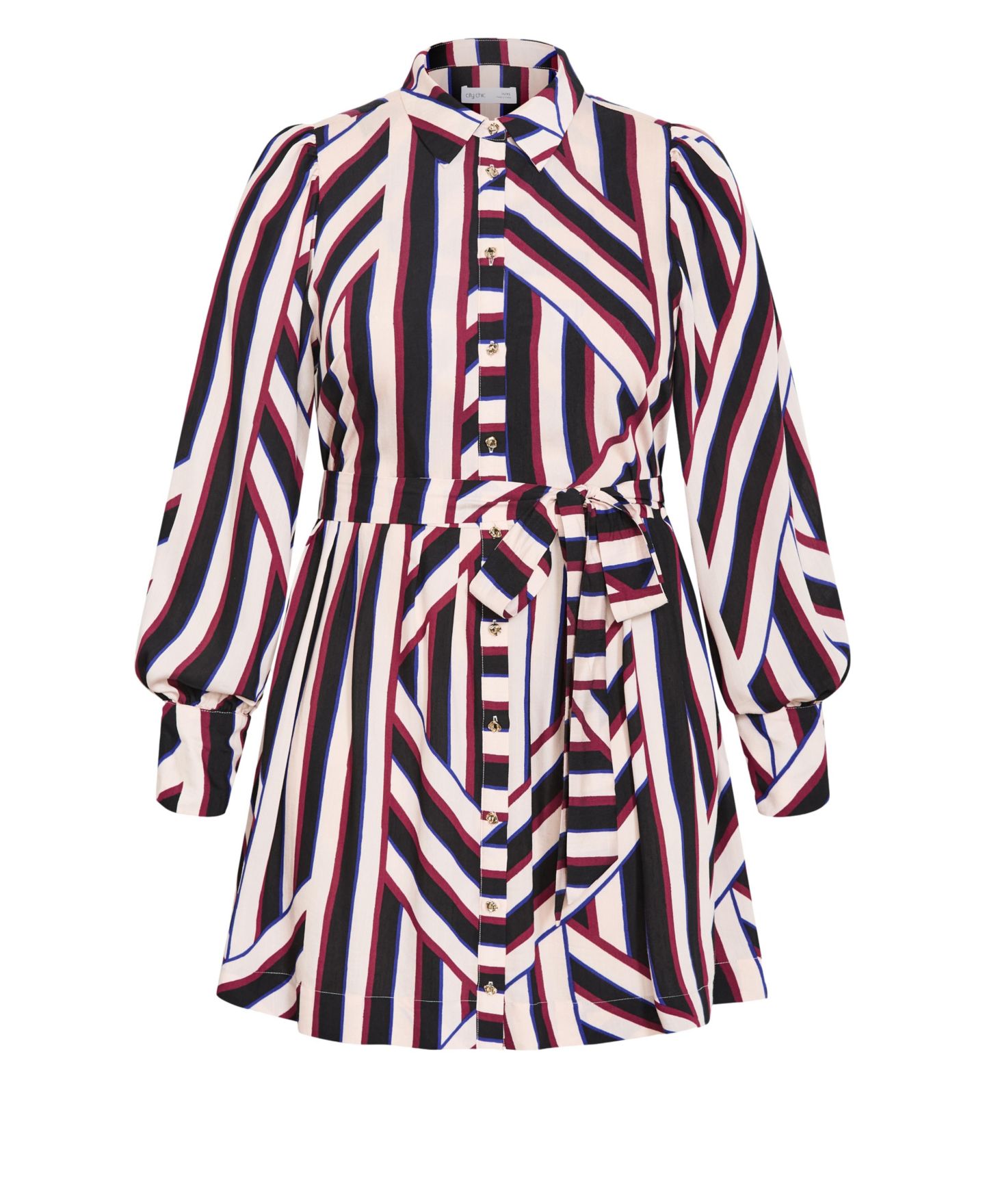 Женское платье CITY CHIC Plus Size Timeless Stripe Long-Sleeve Mini Shirt Dress, цвет: Полосатый — фото 4