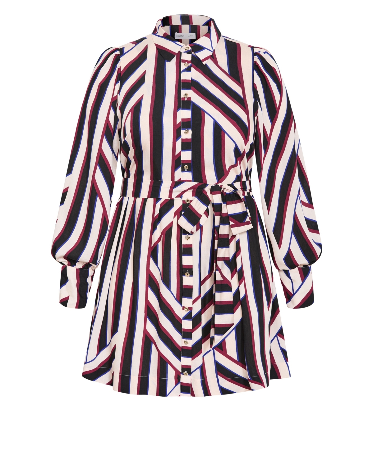 City Chic Plus Timeless Stripe Long-Sleeve Mini Shirt Dress