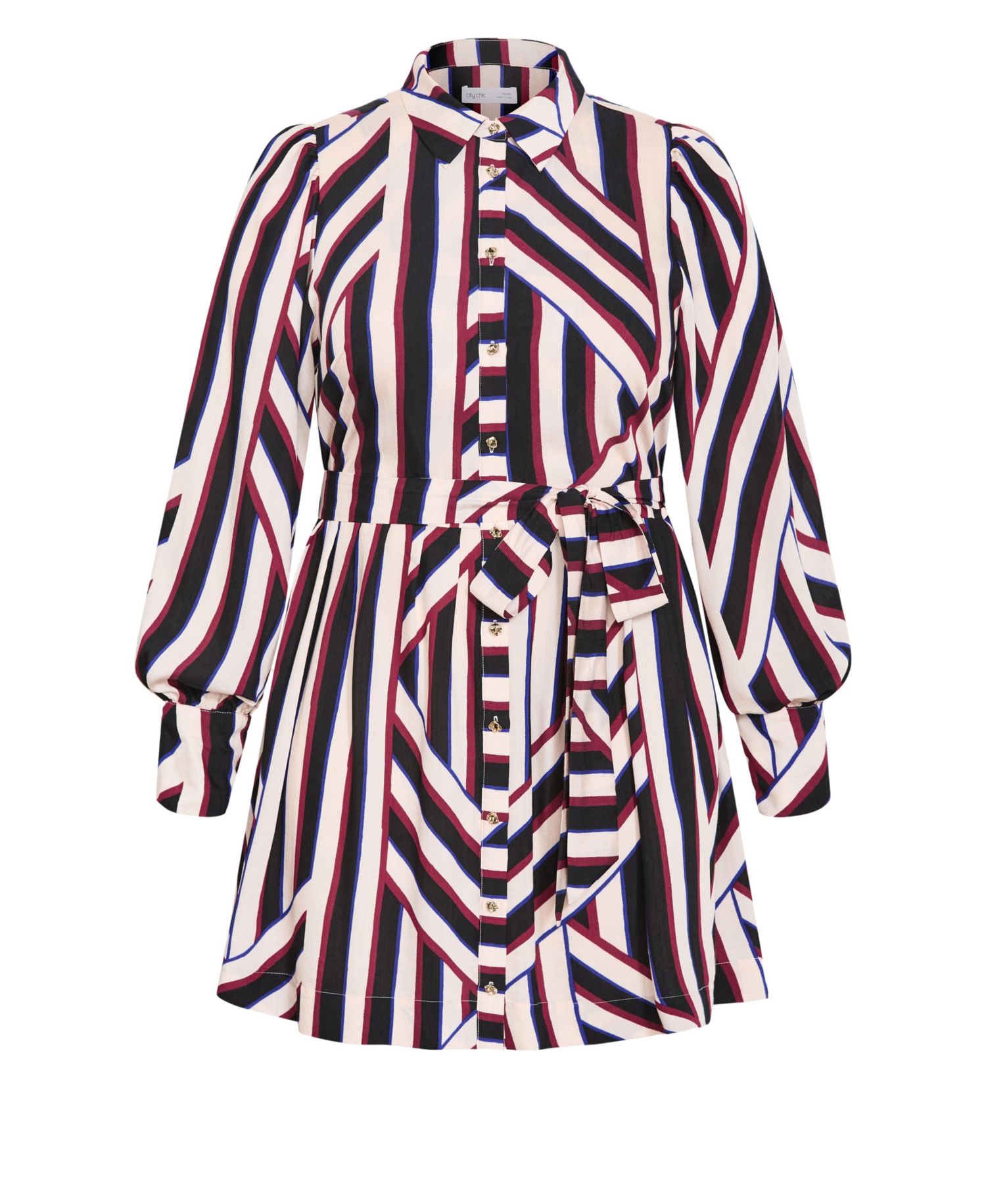 Plus Size Timeless Stripe Long-Sleeve Mini Shirt Dress