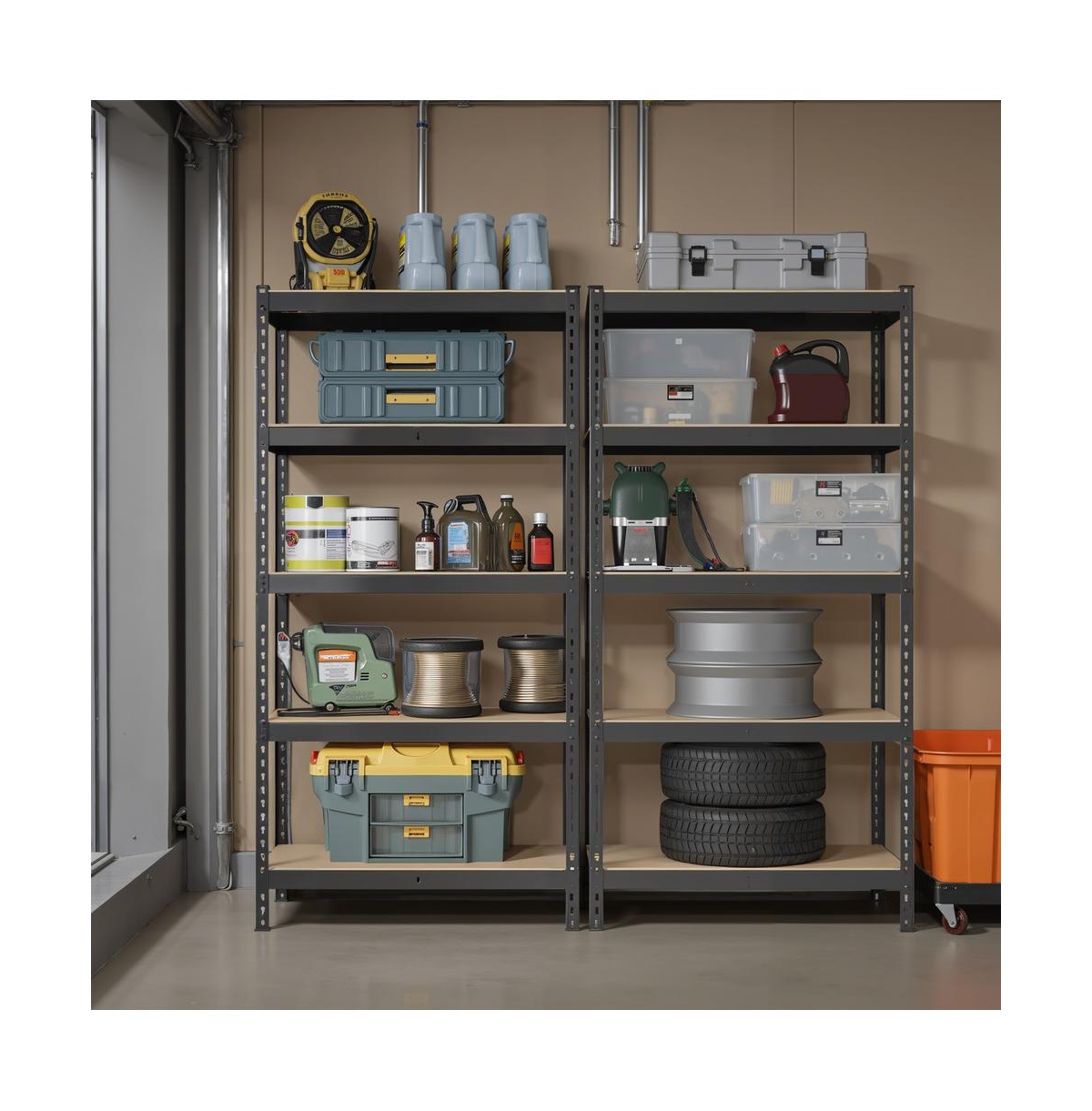 SongmicsHome Heavy Duty Shelving Unit, Set of 2 Adjustable 5-Tier Boltless Storage Shelves, 90 x 45 x 180 cm