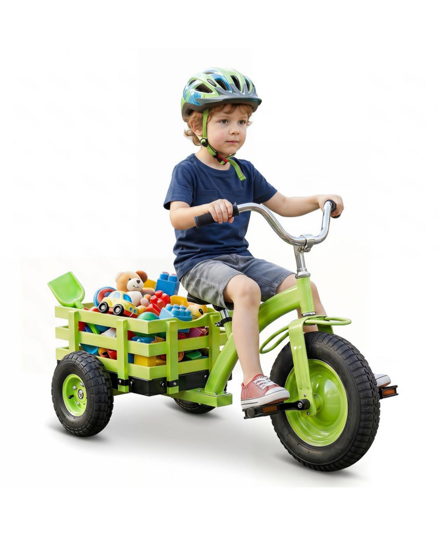 Детская игрушка SUGIFT Kids Tricycle with 15-Inch Inflatable Rubber Tires and Rear Wooden Cargo Basket, 200 lbs Capacity, Ages 3+, цвет: Зелёный — фото 10