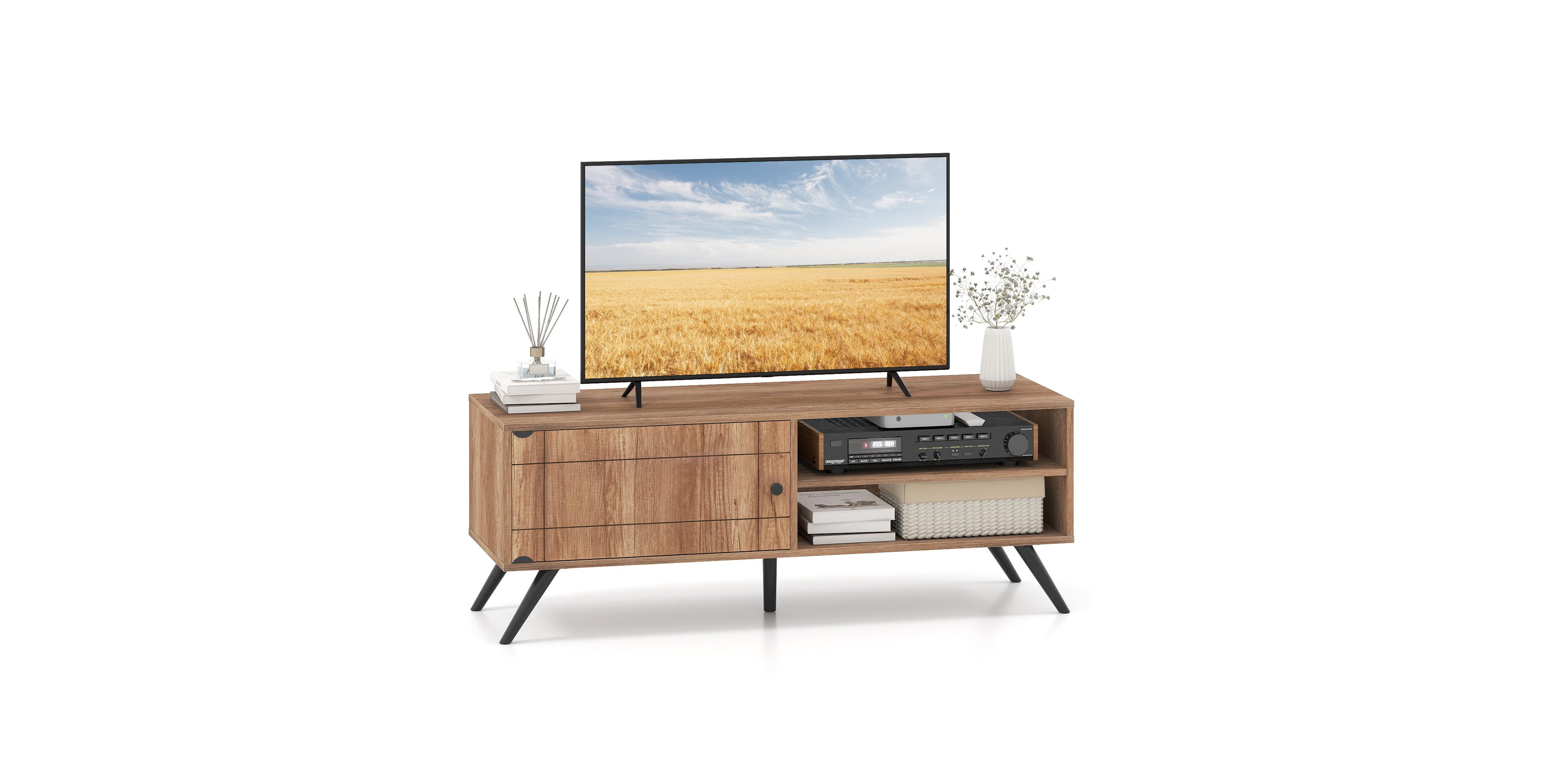 Mecale Tv Stand for TVs up to 55 in Mid Century Modern Entertainment Center with Storage Cabinet