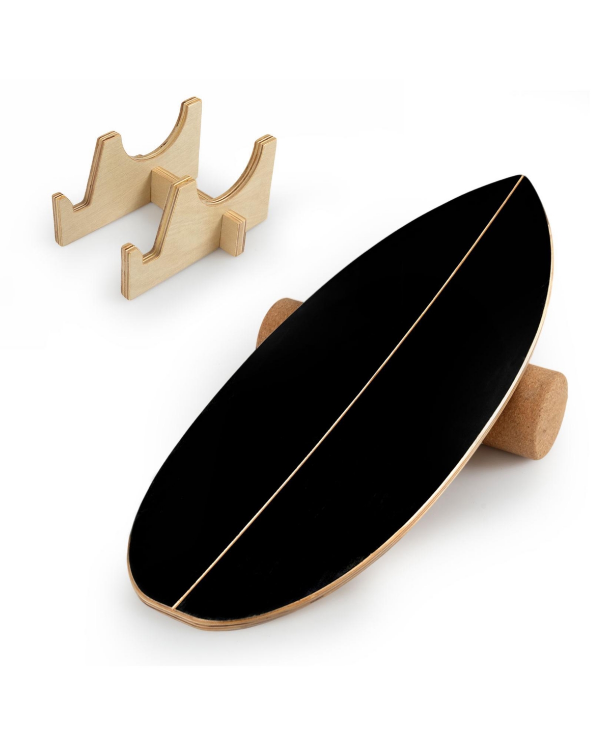 Mecale Wooden Balance Board with Cork Roller and Storage Rack, 330-lb Cap