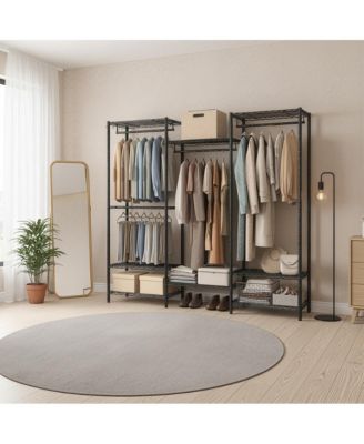 Garment Rack, Clothes Rack, Portable Closet Rack, with Adjustable Mesh Shelves and Hanging Rails, Dustproof Cover
