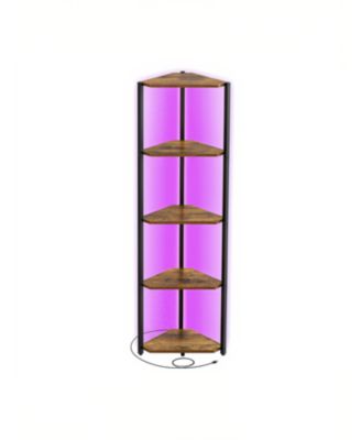 5-Tier Corner Shelf, Bookcase with LED Lights, Storage Shelf with Steel Frame, for Living Room, Bedroom, Study