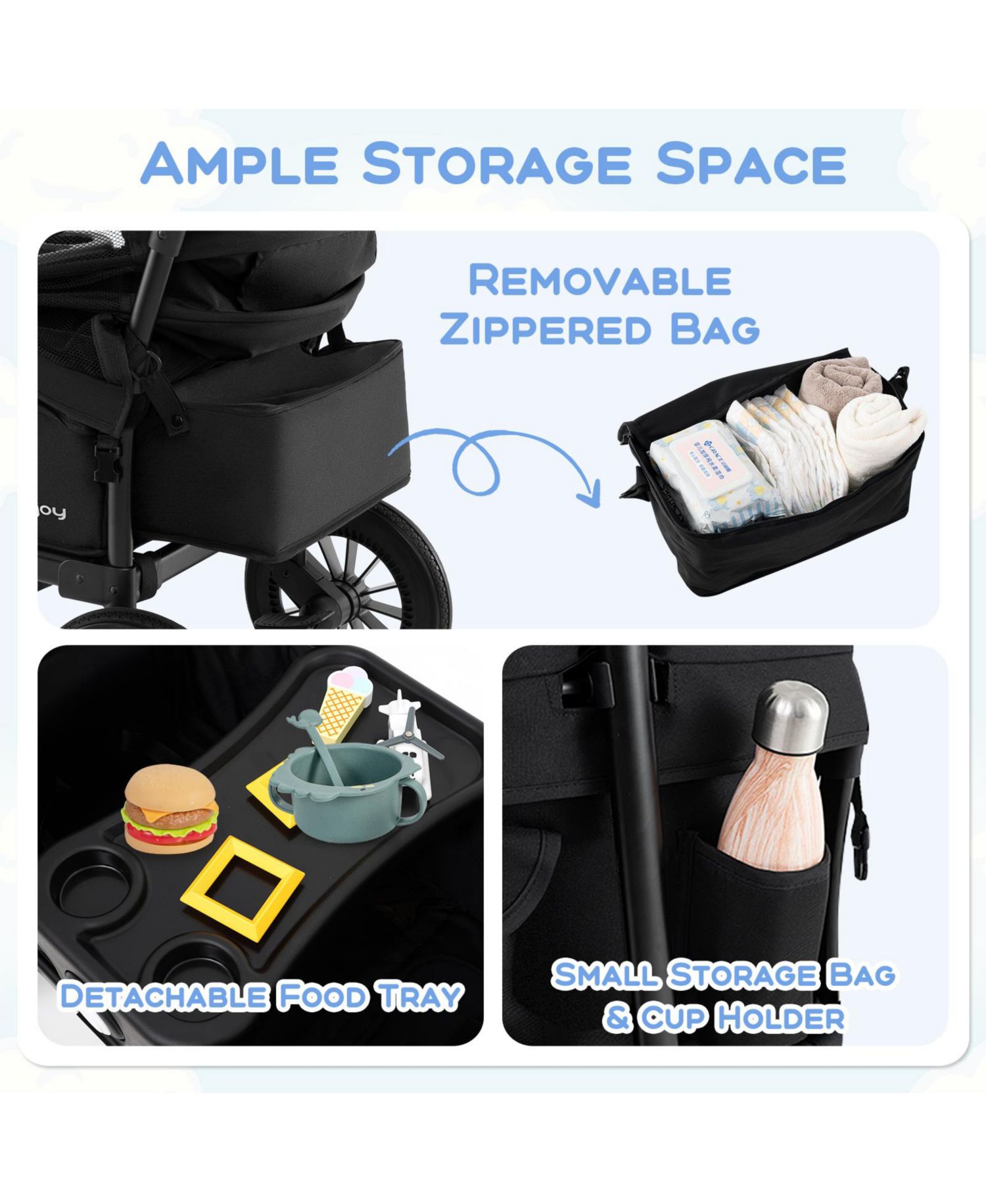 Foldable Wagon Stroller for 4 Kids with Removable Canopy